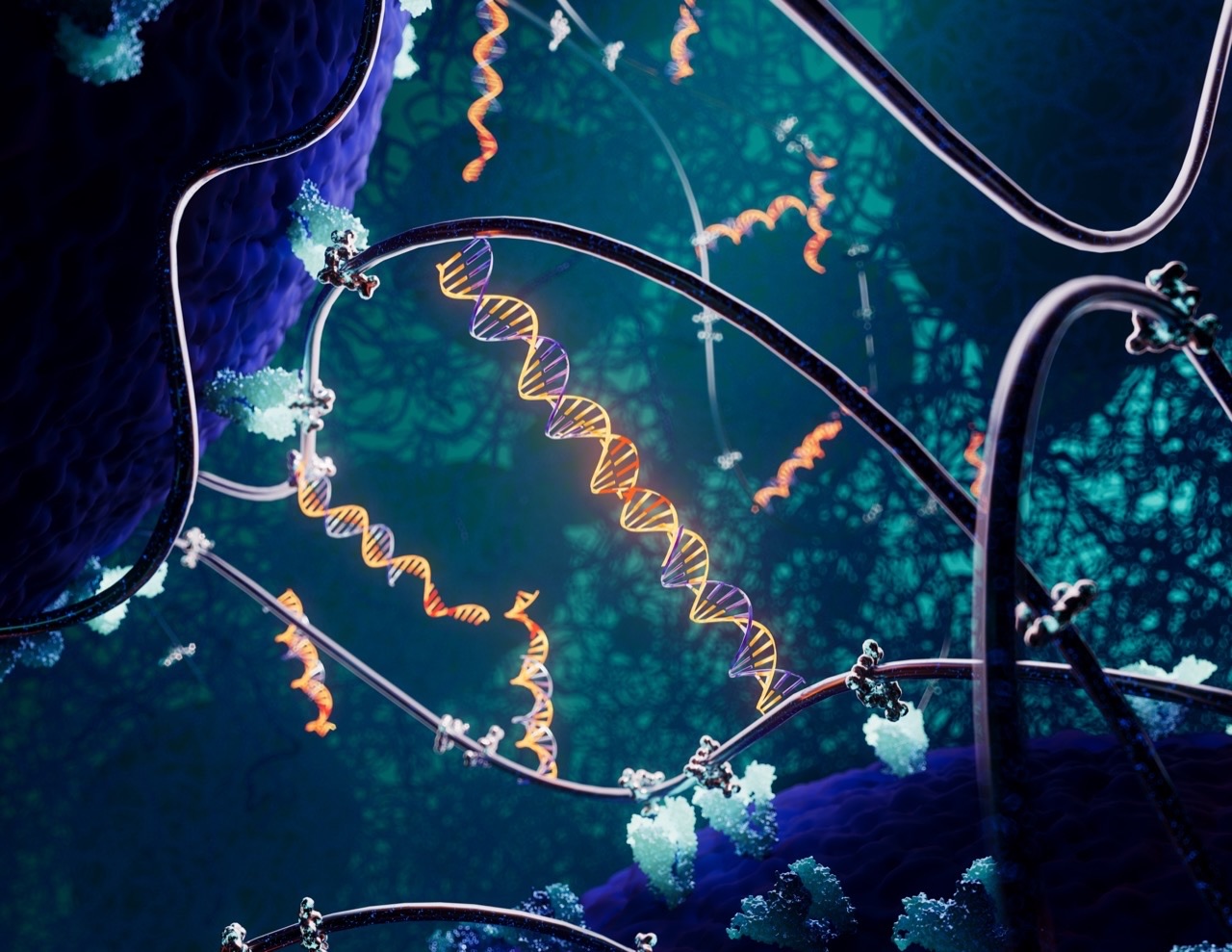 Scientific visualization of DNA helices embedded in a nanoscale polymer material